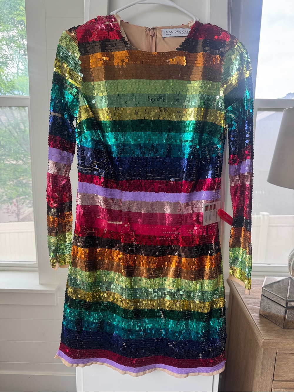 NWT Mac Duggal Rainbow Stripe Sequin Mini Dress Size 6 - Picture 2 of 10